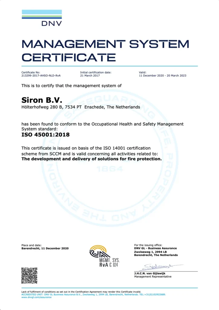 siron certificate iso 45001