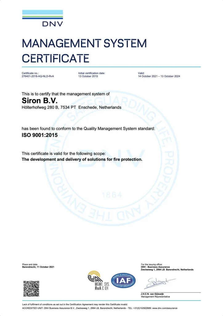 siron certificate iso 9001